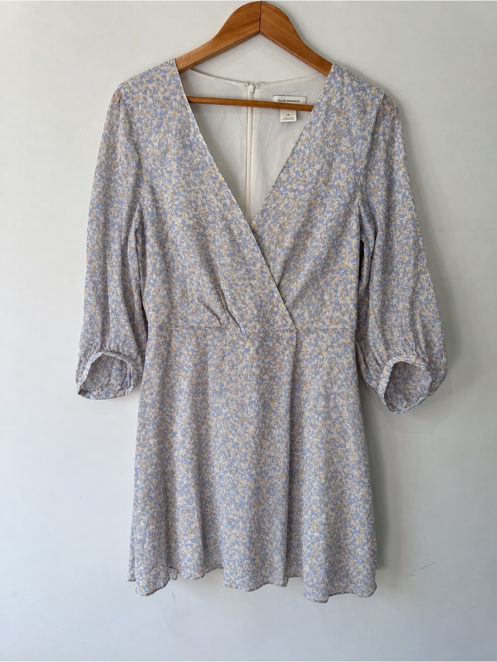 Club Monaco Pale Blue Floral Wrap-Style Mini Dress